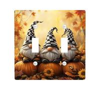 Autumn Gnomes Light Switch Cover Plates/Outlet Covers, Orange Pumpkin Decor for Fall Home Accents, Thermoplastic Wall Plates, Standard Size Double Toggle