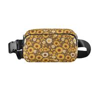 Autumn Gnomes Yellow Leaves Berries Vintage Large Capacity Fanny Waist Pack with Adjustable Strap for Workout Running, Sunflower Cow Leather Skin Brown Pattern, One Size