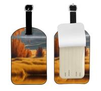Autumn Golden Grass Landscape Printed Suitcase Tag, Microfiber Leather Travel Shield, Secure Privacy Label, for Backpack ID
