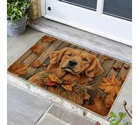 Autumn Golden Retriever Door Mat, Cozy Leaves Door Mat for Indoor & Outdoor Fall Decor, Rubber Non-Slip Dust Absorbent Welcome Mat, Easy to Clean 29x17 Inch