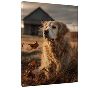 Autumn Golden Retriever Wall Art, Cozy Beige Dog Canvas Prints, Nature Landscape Decor for Living Room, Bedroom, Office, Wrapped Canvas 16x20 Inch