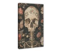 Autumn Gothic Skull Plant Flowers Canvas Poster Wall Art Decor Print Picture Paintings for Living Room Bedroom Decoration 16x24inch(40x60cm)