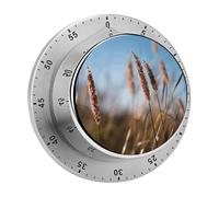 Autumn Grass Mechanical Kitchen Timer for Cooking 60 Min with Magnetic Backing Loud Alarm,Stainless Steel Wind Up Countdown Timer Cute Egg Timers for Cooking Studying Gaming Classroom Office Gym