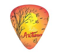Autumn Guitar Picks 12 Pack Universal ABS Guitar Picks,Hand Drawn Fall Landscape with a Quote Warm Colored al Nature Illustration,for Acoustic and Electric Guitar