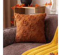 Autumn & Halloween Cushion Covers 50x50cm, Set of 2 Soft Plush Pumpkin Throw Pillow Cases, Fall Thanksgiving Home Decor for Sofa Bed (Burnt maple leaf,50x50cm)