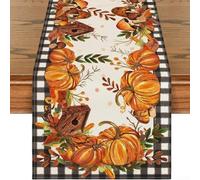 Autumn Halloween Table For Runner Party Table Cover Featuring Spooky Haunted Houses and Gnomes for Dining and Side Table Decoration (F)