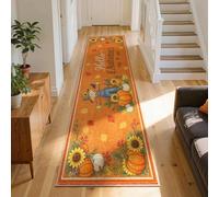 Autumn Hallway Runner Rug 100x200cm Warm Orange Pumpkin Sunflower Floor | Non Slip Low Pile Kitchen Runner Carpet, Seasonal Thanksgiving Decor for Hallway Rug Bedroom Indoor dining rooms