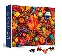 Autumn Harvest 500 Piece Jigsaw Puzzle for Adults, Colorful Fall Leaves with Pumpkins, Pinecones, Apples, Grapes and Berries, Oak Leaves, Glare-Free Seasonal Nature Puzzle with Poster!!! ABVG