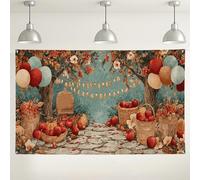 Autumn Harvest Backdrop, Cozy Rustic Fall Party Decorations, Apples and Pumpkins Photography Background for Thanksgiving Events 71x43 Inch
