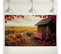 Autumn Harvest Backdrop, Rustic Pumpkins Sunflower Fall Decorations, Cozy Outdoor Indoor Photography Background for Thanksgiving Party Events 71x43 Inch