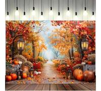Autumn Harvest Background - Pumpkin and Maple Leaves with Street Lights Suitable for Thanksgiving birthdays