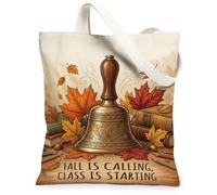 Autumn Harvest Bells Quote Handbell Canvas Tote Bag 13x15 Inch, Orange