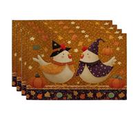 Autumn Harvest Chickens Placemats, Orange Fun Holiday Table Mats for Dining Room, Non-Slip Washable Indoor Outdoor Decorative Placemat Set of 4