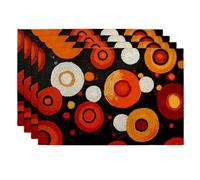 Autumn Harvest Circular Design Placemats, Red Orange Decorative Table Mats for Fall Dining, Non-Slip Washable Indoor Outdoor Party Placemat Set of 4