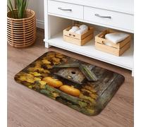 Autumn Harvest Cozy Bath Mat, Rustic Pumpkin and Birdhouse Design, Thanksgiving Seasonal Non Slip Bathroom Rug, Soft and Absorbent Washable Floor Mat 16x24 Inch