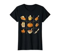 Autumn Harvest Doodle Thanksgiving Value Graphic T-Shirt, Women, Black, L