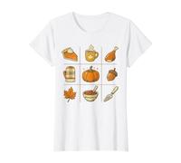 Autumn Harvest Doodle Thanksgiving Value Graphic T-Shirt, Women, White, M