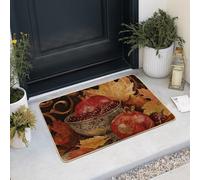 Autumn Harvest Doormat, Pomegranate and Leaves Door Mat for Outdoor & Indoor Entrance Fall Decor, Rubber Waterproof Non-Slip Dust Absorbent Front Doormat, Easy Clean 29x17 Inch