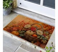 Autumn Harvest Doormat, Warm Orange Pumpkin & Leaf Design for Seasonal Home Decor, Non-Slip Water-Resistant Welcome Mat, Easy to Clean Indoor & Outdoor Entrance 29x17 Inch