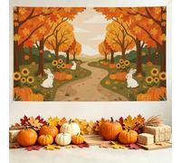 Autumn Harvest Forest Landscape Pumpkins Backdrop Banner 71x43 Inch | Forest Landscape, Photo Backdrop, Sunflower Accents, Woodland Creatures, Harvest Theme, Seasonal Wall Tapestry