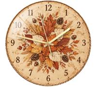 Autumn Harvest Leaf and Pinecones Leaves Fall Wall Clock | Autumnal Motif, Non Ticking Wall Clock, Silent Quartz Mechanism
