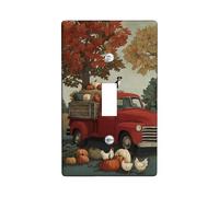 Autumn Harvest Light Switch Cover Plate, Rustic Red Vintage Truck with Pumpkins, Fall Seasonal Decor for Home Accents, Thermoplastic Wall Plates, Standard Size Single Toggle