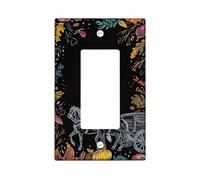 Autumn Harvest Light Switch Cover Plates/Outlet Covers, Black with Hand-Drawn Horses and Pumpkins, Fall Decor for Home Accents, Thermoplastic Wall Plates, Standard Size Single Rocker