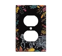 Autumn Harvest Light Switch Cover Plates/Outlet Covers, Black with Hand-Drawn Horses and Pumpkins, Fall Decor for Home Accents, Thermoplastic Wall Plates, Standard Size Single Duplex Outlet