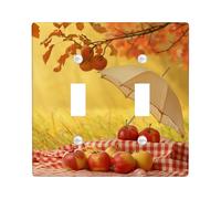 Autumn Harvest Light Switch Cover Plates/Outlet Covers, Golden Apples and Foliage for Home Decor, Thermoplastic Wall Plates, Standard Size Double Toggle