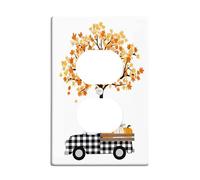 Autumn Harvest Light Switch Cover Plates/Outlet Covers, Orange Maple Tree & Black Truck with Pumpkins for Fall Decor, Thermoplastic Wall Plates, Standard Size Single Duplex Outlet