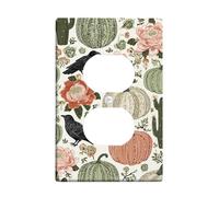 Autumn Harvest Light Switch Cover Plates/Outlet Covers, Rustic Orange Pumpkins and Black Birds, Thermoplastic Wall Plates, Standard Size Single Duplex Outlet