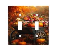Autumn Harvest Light Switch Cover Plates/Outlet Covers, Rustic Pumpkin and Flower Design for Seasonal Decor, Thermoplastic Wall Plates, Standard Size Double Toggle