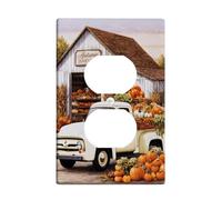 Autumn Harvest Light Switch Cover Plates/Outlet Covers, Rustic White Truck with Pumpkins for Fall Decor, Thermoplastic Wall Plates, Standard Size Single Duplex Outlet