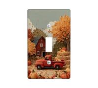 Autumn Harvest Light Switch Plate/Outlet Cover, Rustic Red Truck with Pumpkins and Fall Leaves, Thermoplastic Wall Plates, Standard Size Single Toggle