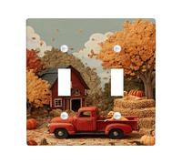 Autumn Harvest Light Switch Plate/Outlet Cover, Rustic Red Truck with Pumpkins and Fall Leaves, Thermoplastic Wall Plates, Standard Size Double Toggle