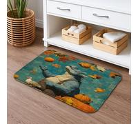 Autumn Harvest Non Slip Bath Mat, Vintage Creature Pattern Absorbent Shower Rug, Fall Decorative Memory Foam Mats for Bathroom Toilet Restroom 20x32 Inch