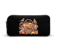 Autumn Harvest Pumpkin Flowers Birds Simple Pencil Case Big Capacity Pouch Box Travel Makeup Bag