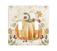 Autumn Harvest Pumpkin Light Switch Cover Plates/Outlet Covers, Orange Fall Vegetables for Holiday Decor, Thermoplastic Wall Plates, Standard Size Double Toggle