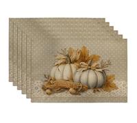 Autumn Harvest Pumpkin Placemats, Beige Rustic Decorative Place mats for Dining Table, Non-Slip Washable Indoor Outdoor Party Tableware Set of 6