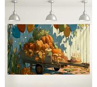 Autumn Harvest Pumpkins Backdrop, Rustic Fall Party Decorations Backgrounds, Colorful Balloon Fall Photography for Thanksgiving Celebrations 71x43 Inch