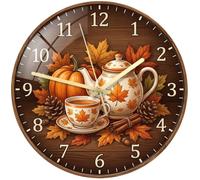 Autumn Harvest Pumpkins Teapot Fall Wall Clock | Seasonal Decor, Round Wall Clock, Silent Movement
