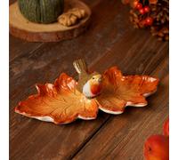 Autumn Harvest Robin On A Leaf Double Serving Dish Country Living White One Size