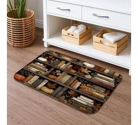 Autumn Harvest Rustic Bath Mat, Cozy Book Shelves with Pumpkins and Leaves Non Slip Shower Rug, Soft Absorbent Memory Foam Washable Floor Mat for Bathroom Decor 16x24 Inch
