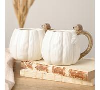 Autumn Harvest Set of 2 Pumpkin Mug with Hedgehog On The Handle Country Living White One Size