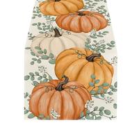 Autumn Harvest Table Runner,Harvest Pumpkins Table Runners - 13x108inch Fall Centerpieces For Tables, Orange Pumpkins Eucalyptus Leaves Fall Table Runner
