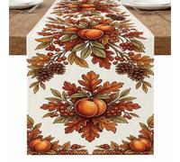 Autumn Harvest Table Runner, Rustic Floral Acorn Leaf Pattern Decor for Thanksgiving Family Dinners Holiday Gatherings 13x108 Inch