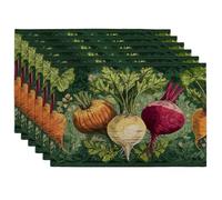 Autumn Harvest Vegetable Placemats, Green Botanical Table Mats for Dining Room, Non-Slip Washable Indoor Outdoor Party Decorative Placemat Set of 6