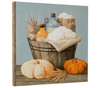 Autumn Harvest Wall Art, Orange White Pumpkin Decor, Rustic Farmhouse Style Canvas Prints for Living Room, Bedroom, Kitchen, Cozy Home Aesthetic 12x12 Inch