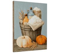 Autumn Harvest Wall Art, Orange White Pumpkin Decor, Rustic Farmhouse Style Canvas Prints for Living Room, Bedroom, Kitchen, Cozy Home Aesthetic 8x10 Inch