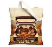 Autumn Harvest Weekend Escape Car Trunk Canvas Tote Bag 13x15 Inch, Orange